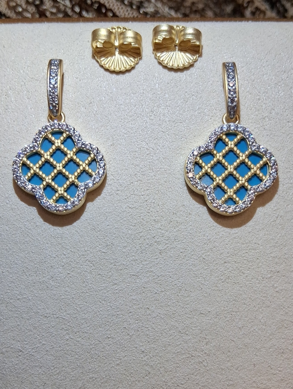 Freida Rothman Brooklyn Mosaic Lattice Clover Post Drop Earrings. Turquoise 🩵